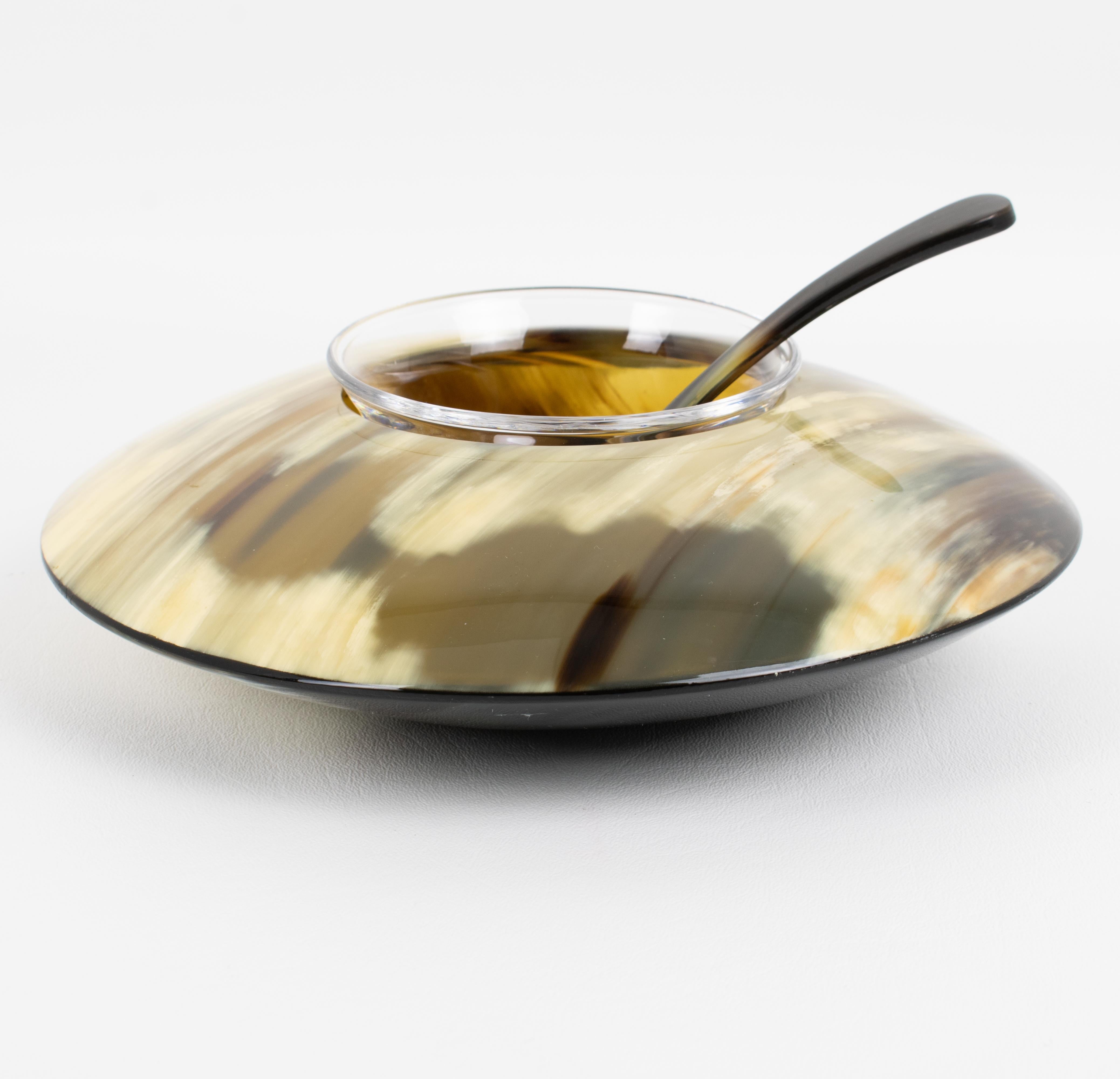 Echtes Horn und Kristall Modernist Kaviar Schüssel Dish Server Chiller, circa 2000 im Zustand „Hervorragend“ im Angebot in Atlanta, GA
