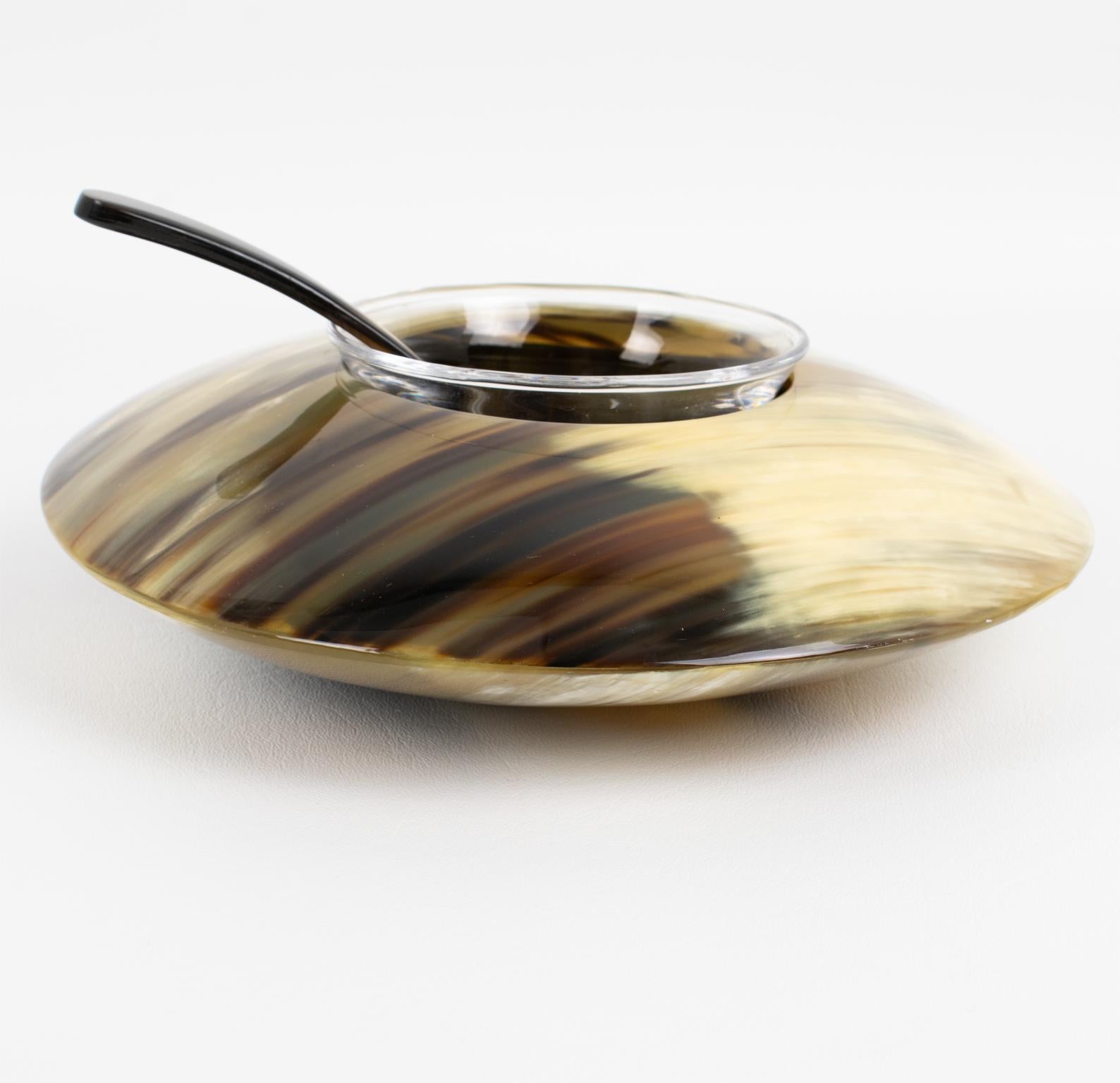 Echtes Horn und Kristall Modernist Kaviar Schüssel Dish Server Chiller, circa 2000 (21. Jahrhundert und zeitgenössisch) im Angebot