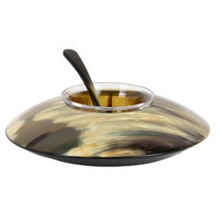 Genuine Horn and Crystal Modernist Caviar Bowl Dish Server Chiller, circa 2000