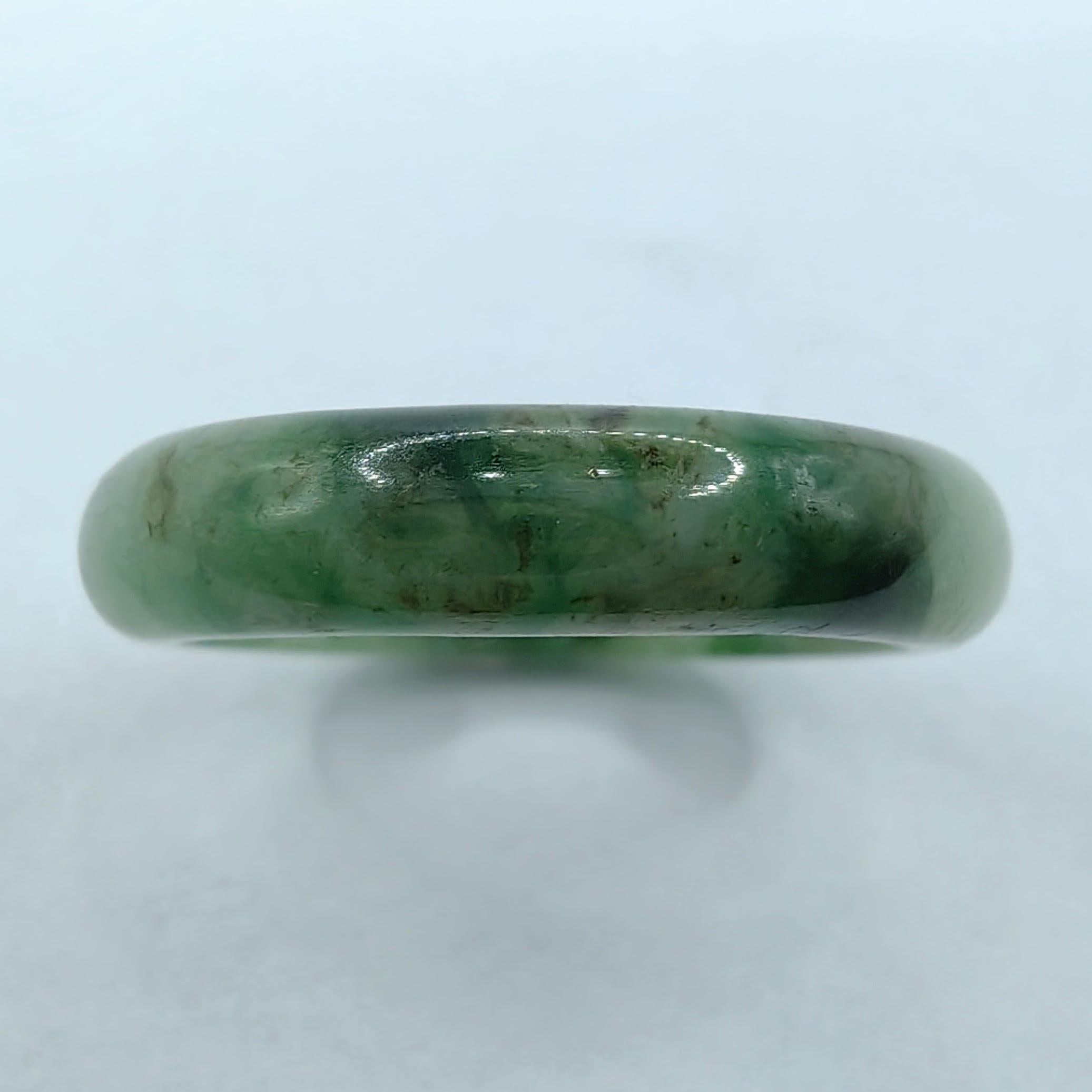 Round Cut Genuine Icy Olive Green Serpentine Jade Ring For Sale