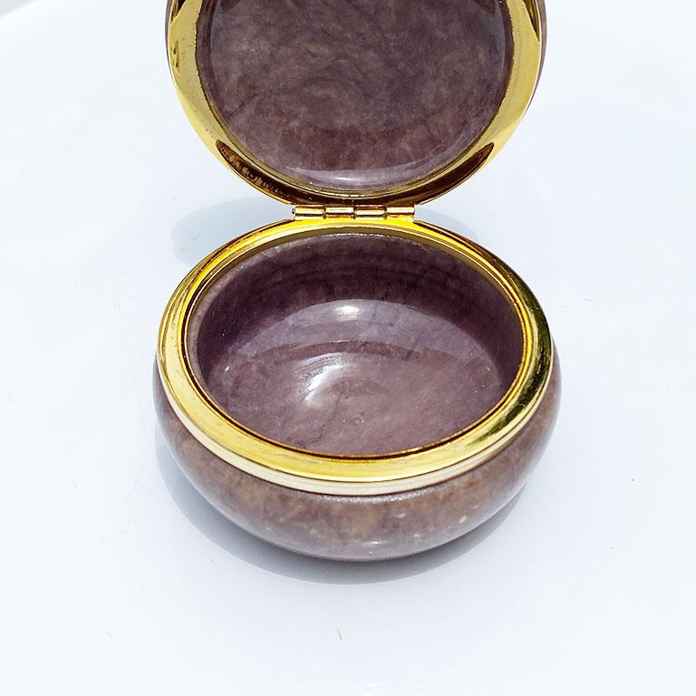 Art déco Boîte à bijoux décorative italienne authentique en albâtre sculpté violet, Italie en vente