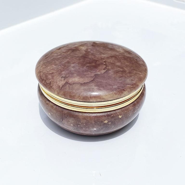 Art Deco Genuine Italian Purple Carved Alabaster Decorative Trinket Box, Italy For Sale