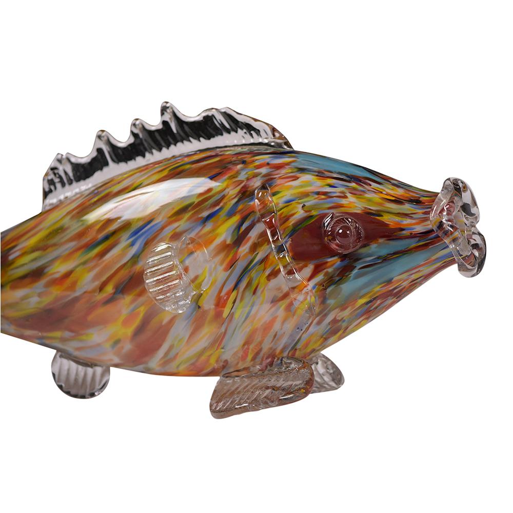 This beautiful Murano glass fish sculpture features a multi-color rainbow surface, and hand blown with amazing detail. Great decor for any home or office.
