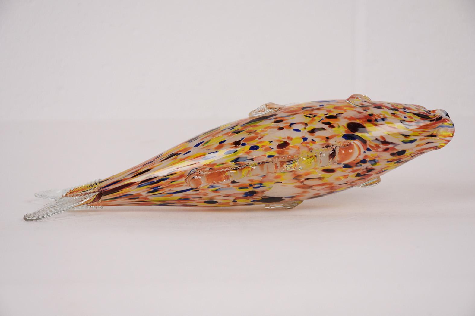 Hand-Carved Genuine Italian Vintage Murano Glass Fish Multi-Color