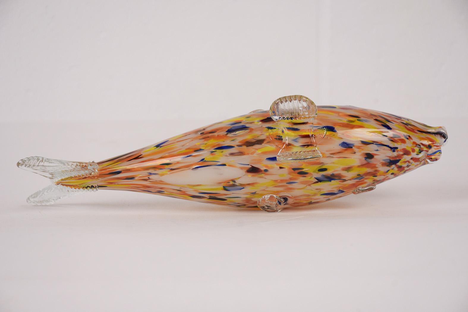 Contemporary Genuine Italian Vintage Murano Glass Fish Multi-Color