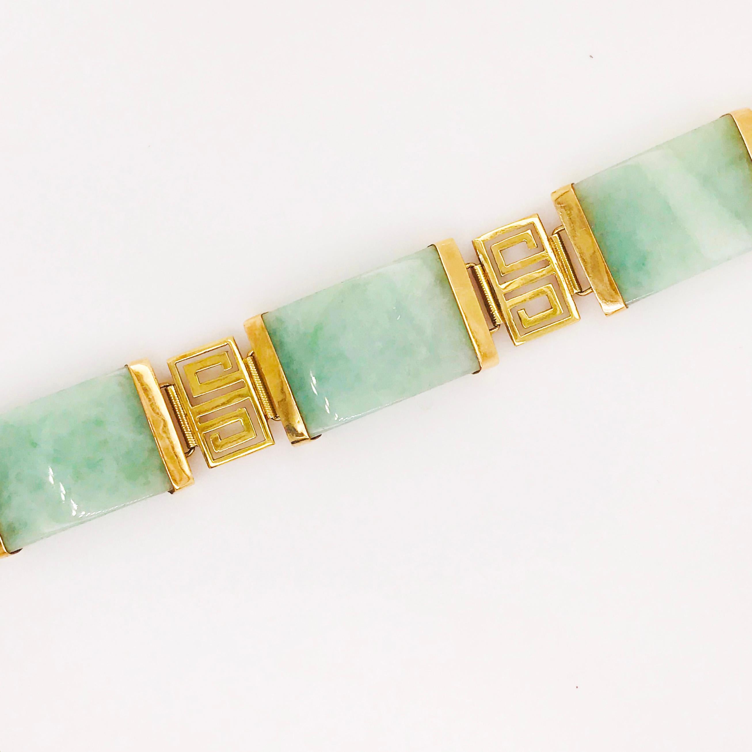 Tumbled Genuine Jade Chinese Good Luck Bracelet in 14 Karat Yellow Gold