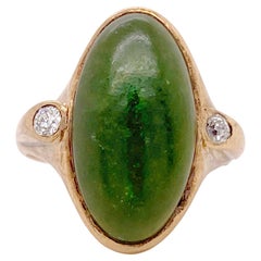 Genuine Jade Ring, Yellow Gold, Genuine Jadeite Jade with Diamonds, Estate Ring