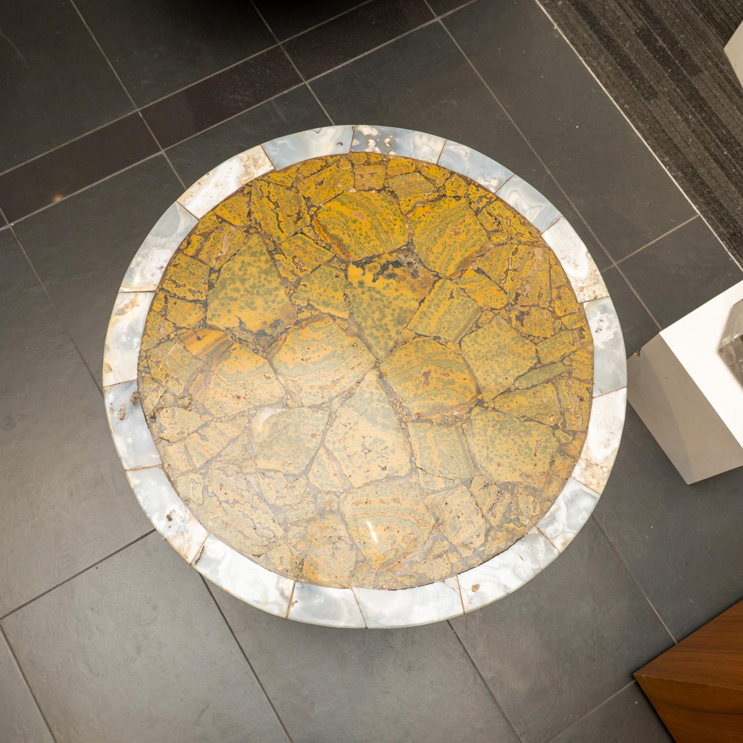 Contemporary Genuine Jasper and Agate Round Coffee/End Table For Sale