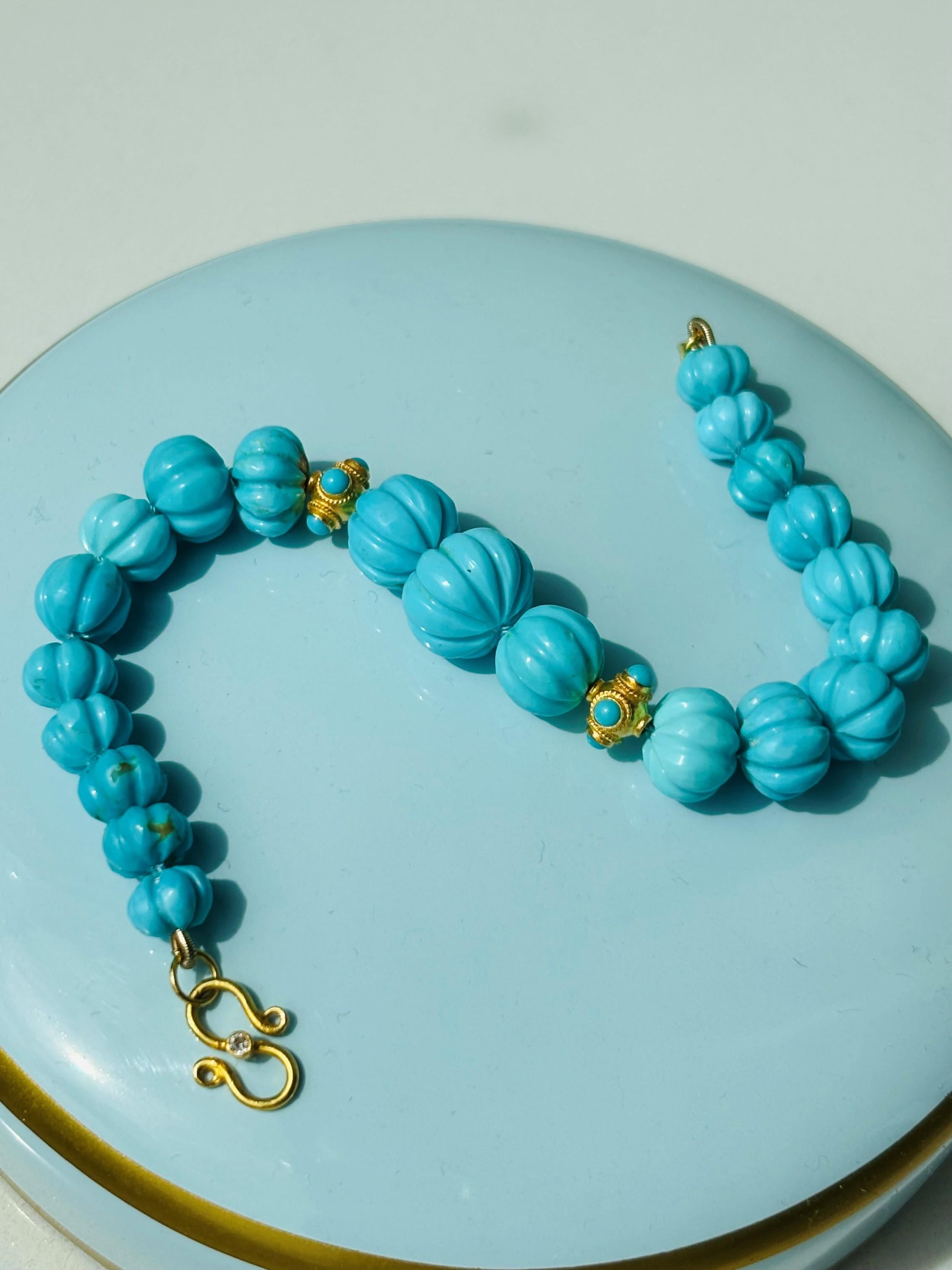 Bracciale con diamanti in oro 18 carati in vero turchese Kingman In condizioni Nuovo in vendita a GOES, NL