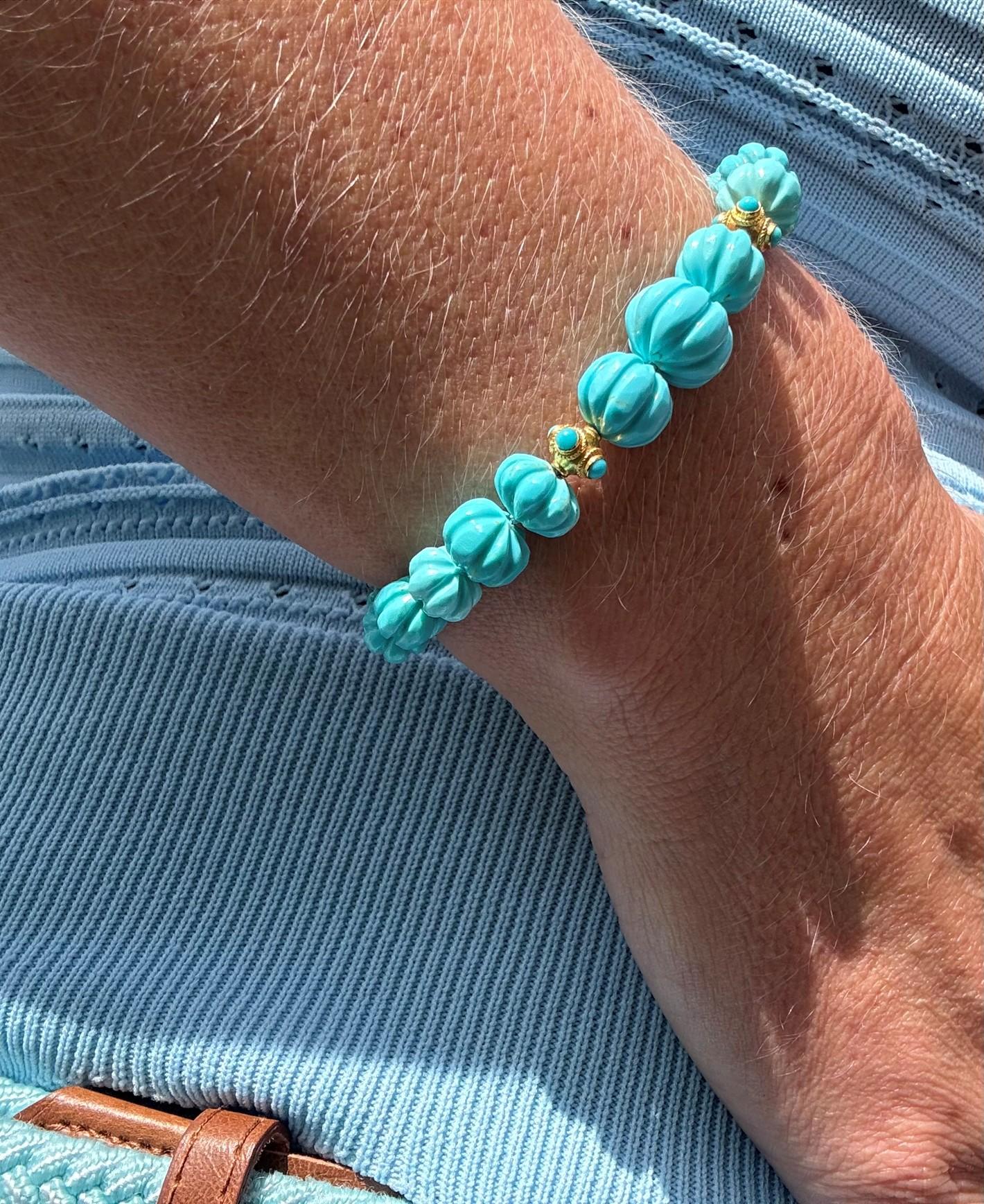 Bracciale con diamanti in oro 18 carati in vero turchese Kingman in vendita 1