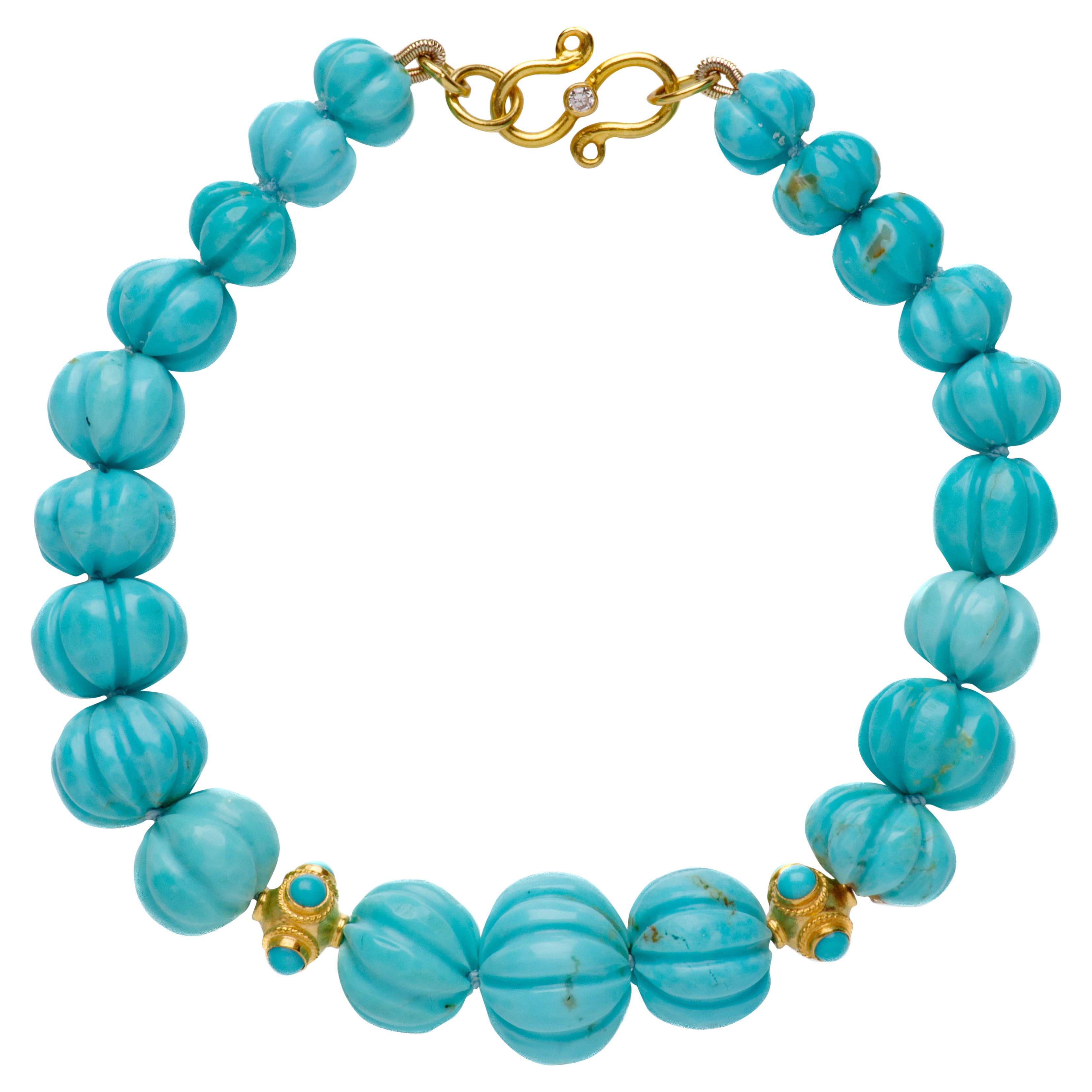 Genuine Kingman Turquoise 18K Gold Diamond Bracelet For Sale