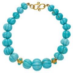 Genuine Kingman Turquoise 18K Gold Diamond Bracelet