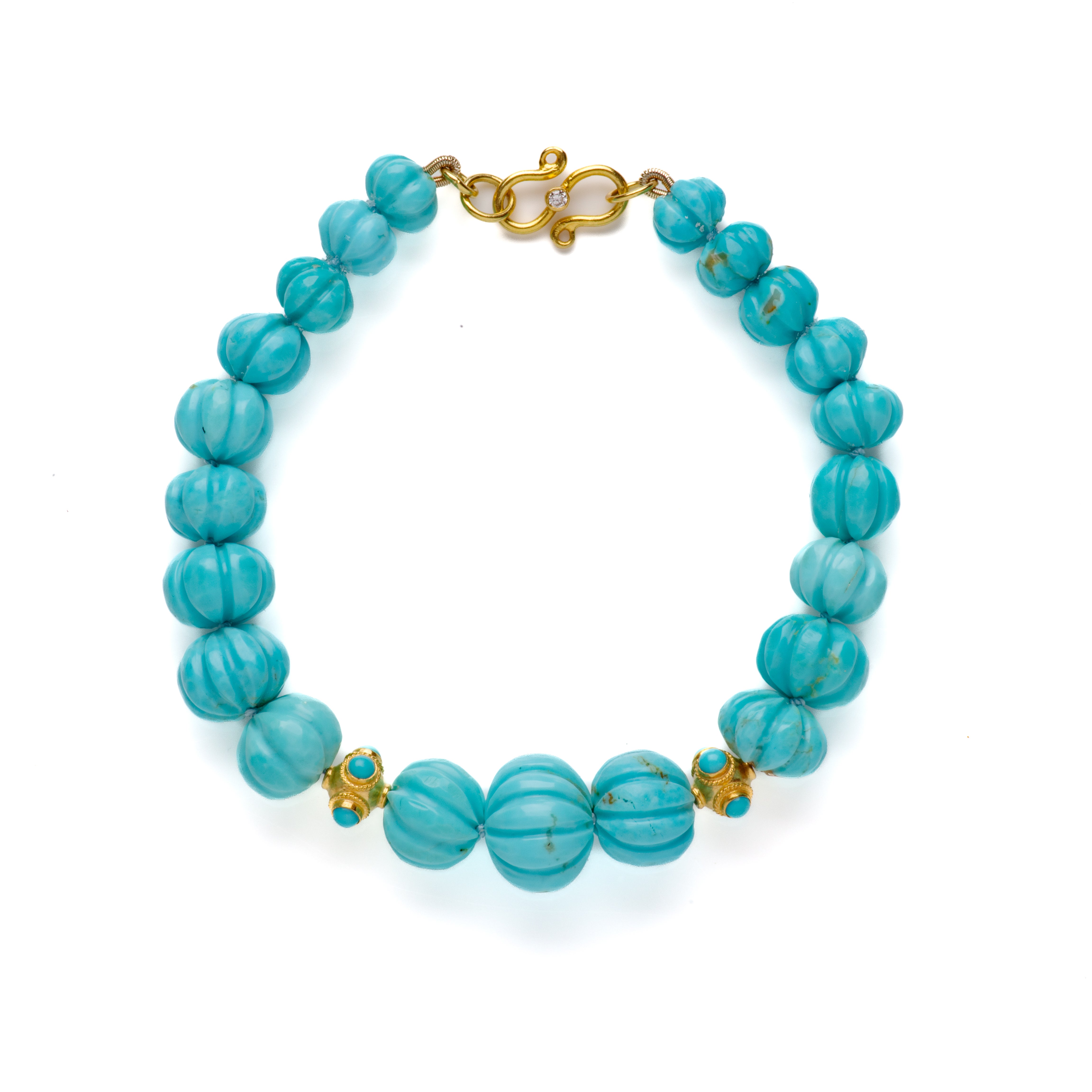 Bracciale con diamanti in oro 18 carati in vero turchese Kingman