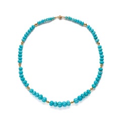Estate Persian Blue Kingman Turquoise 18K Gold Necklace