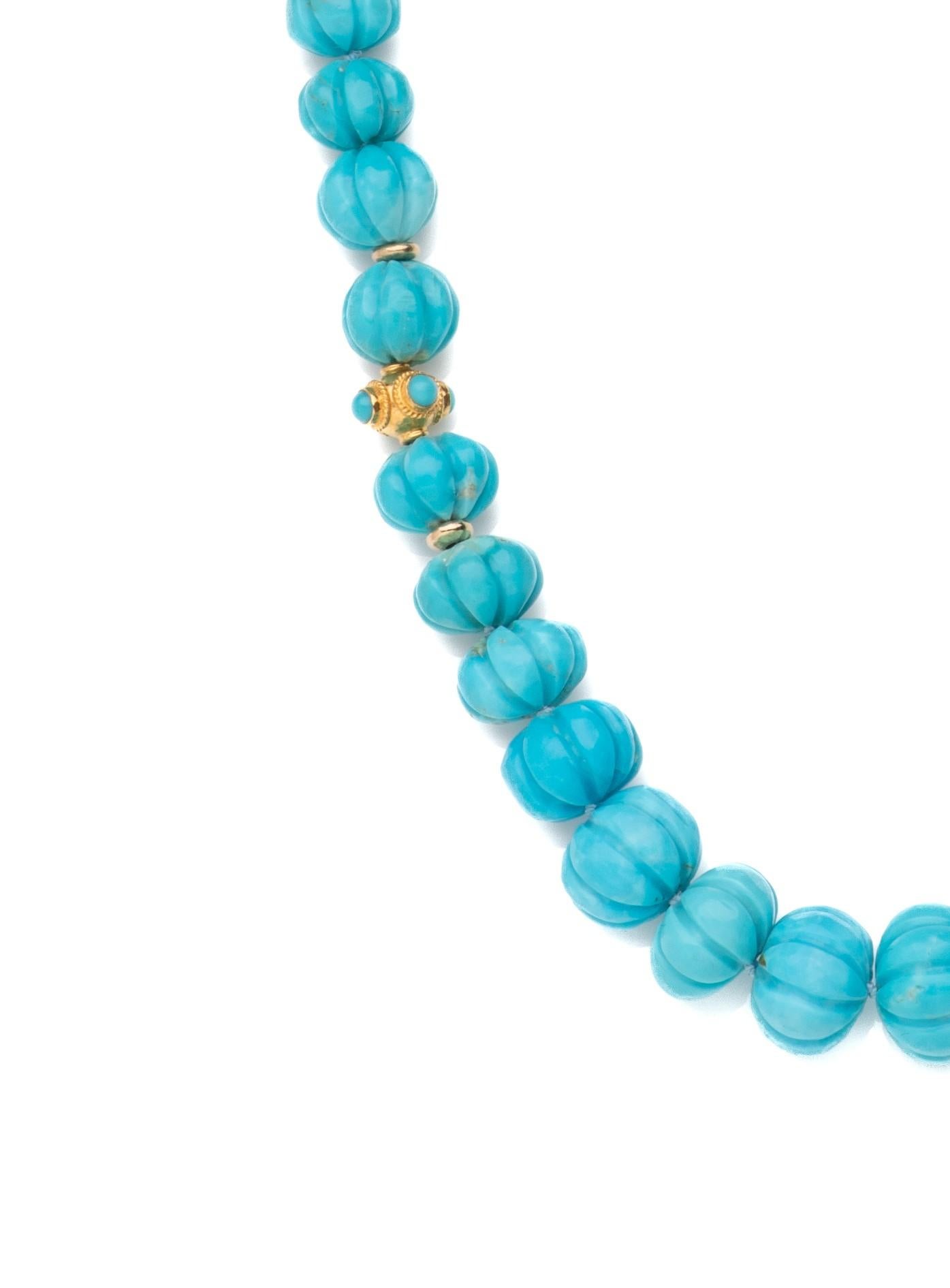 Perlina Collana in vero turchese Kingman in oro 18 carati in vendita