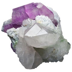 Genuine Kunzite on Quartz with Green Tourmaline from Pakistan – Collector Specim
