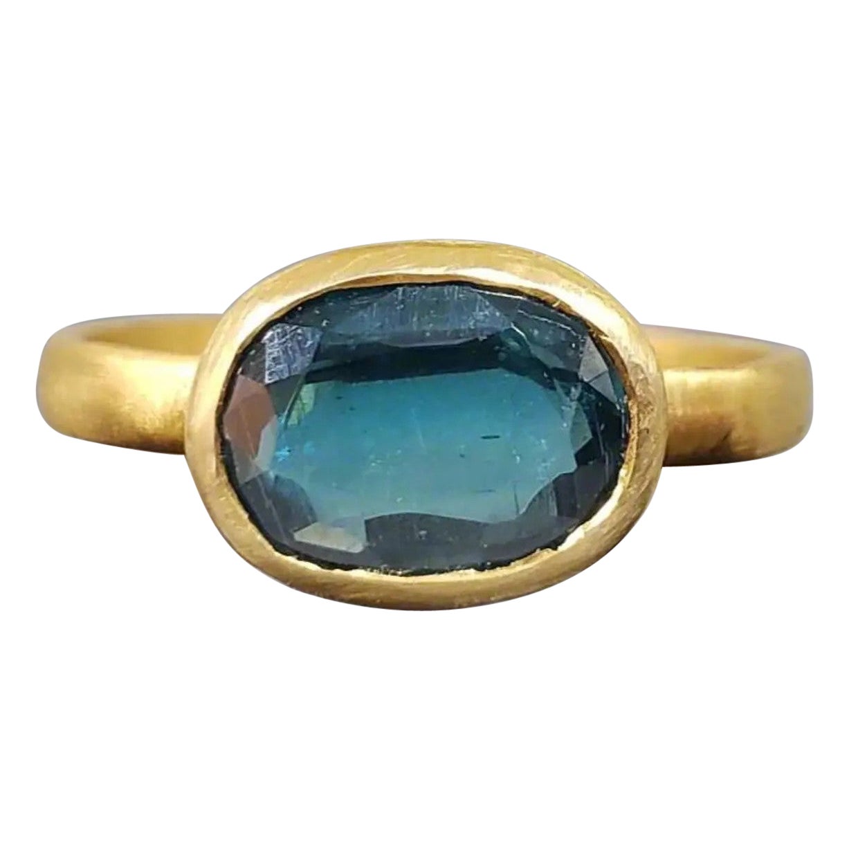 Genuine Kyanite 14K Yellow Gold Stackable Cocktail Ring For Sale
