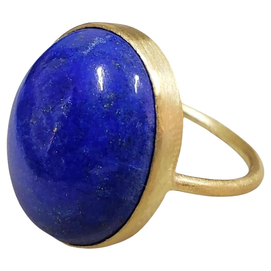 Bague cocktail en or jaune 14K en lapis-lazuli véritable en vente
