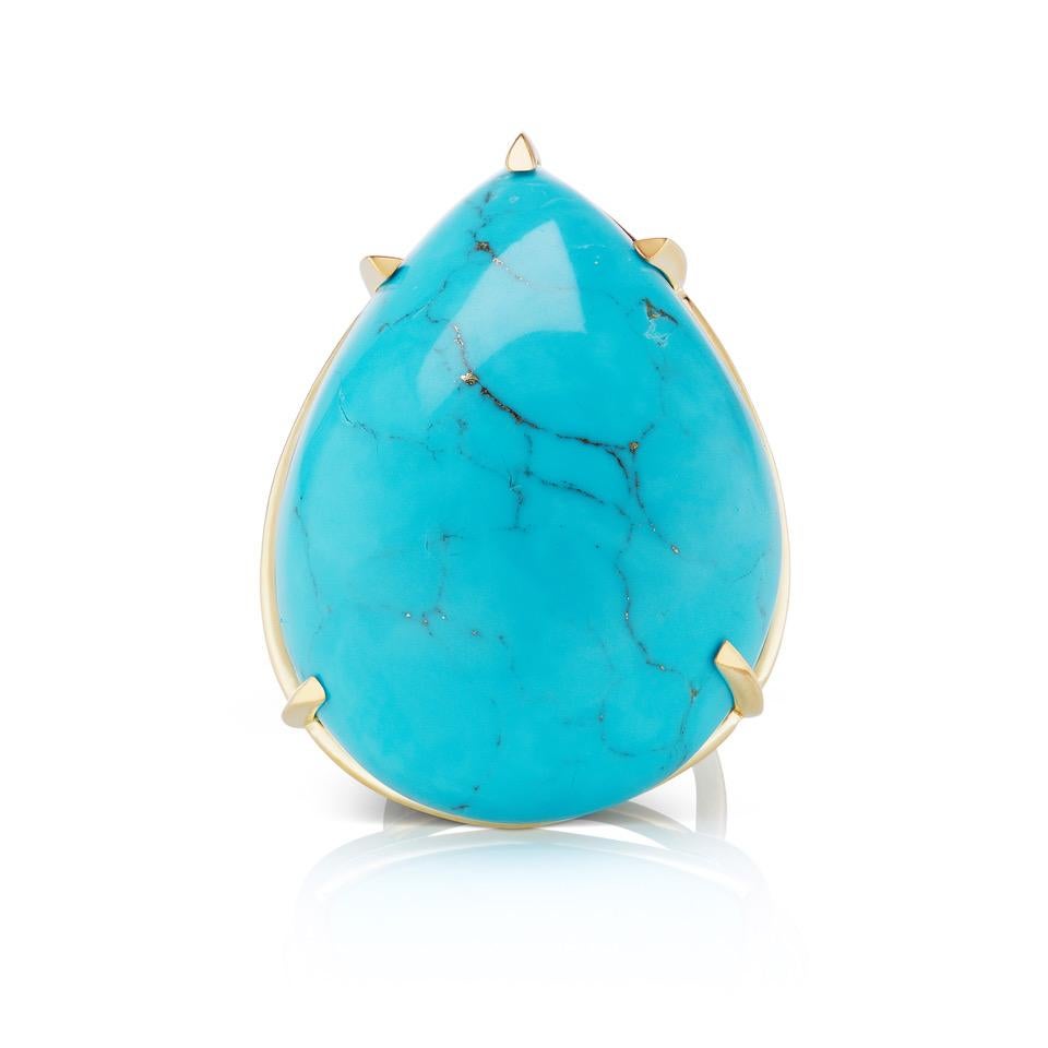 Large 116 Carat Cabochon Pear Shape Turquoise Matrix Vermeil SterlingStatement Ring Measures Two Inches Length down the Finger 1 1/4 inches across the finger and 
3/4inches High off the finger. Quite an amazing ring of great quality.  Free sizing