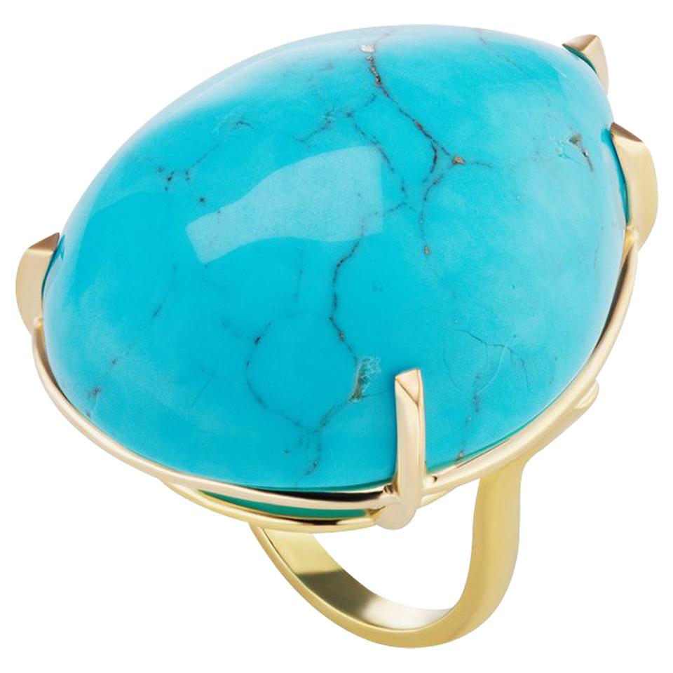 Genuine Large 116 Carat Cabochon Pear Shape Turquoise Matrix Statement  Ring