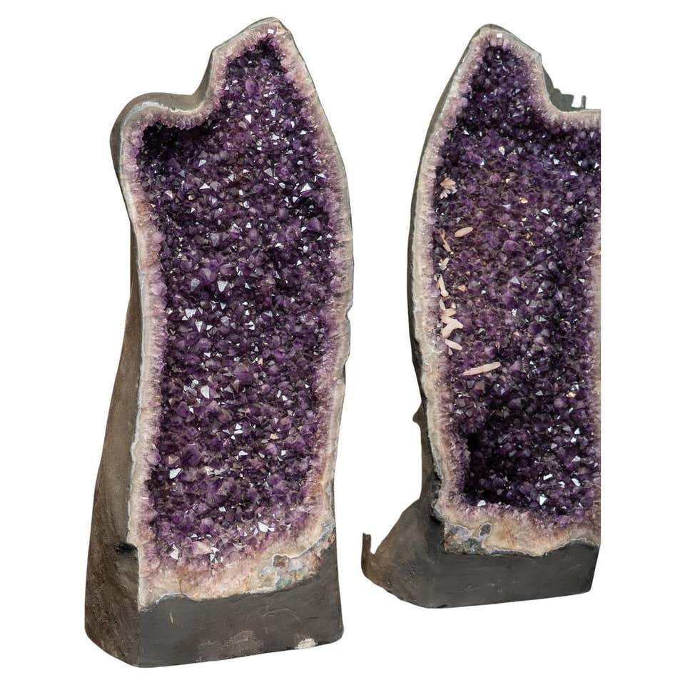 Tall Geode Rocks Sculptural Pair of AAA Large Amethyst Geode Cathedrals, Rare Grape ...