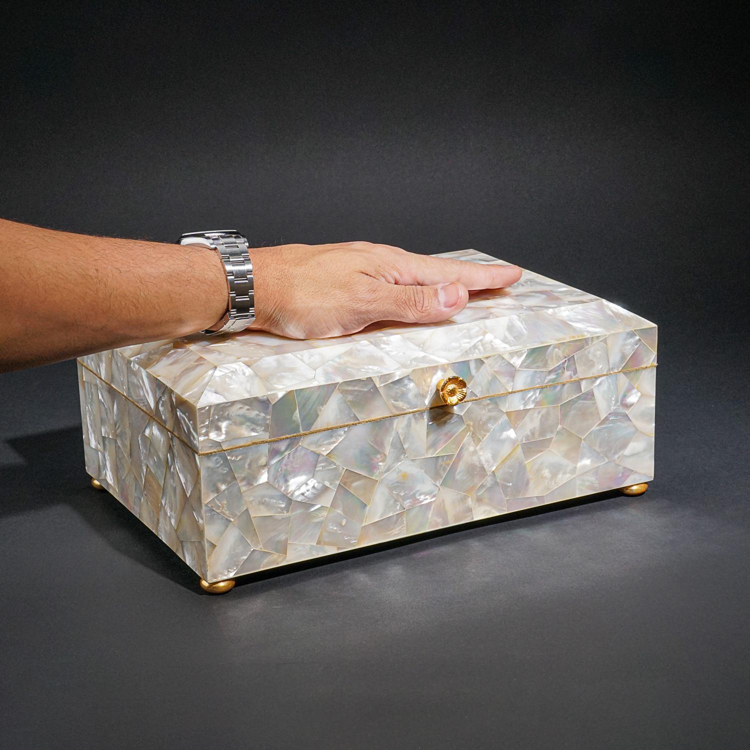 Grande boîte à bijoux décorative en nacre véritable (12 x 8,25 x 5, 9,5 lbs) en vente 3