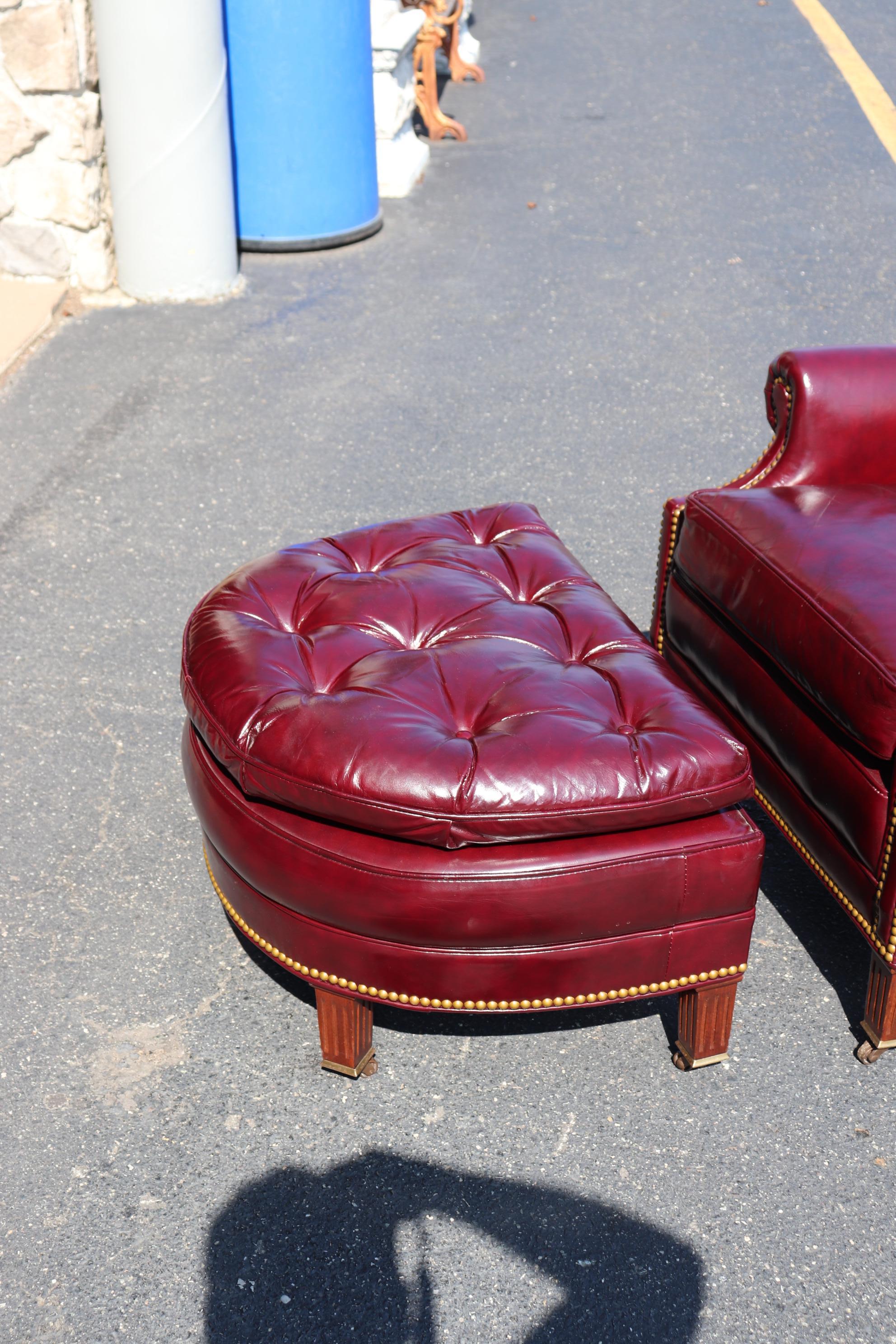 Genuine Leather Burgundy Hancock & Moore Chesterfield Club Chair and Ottoman 2