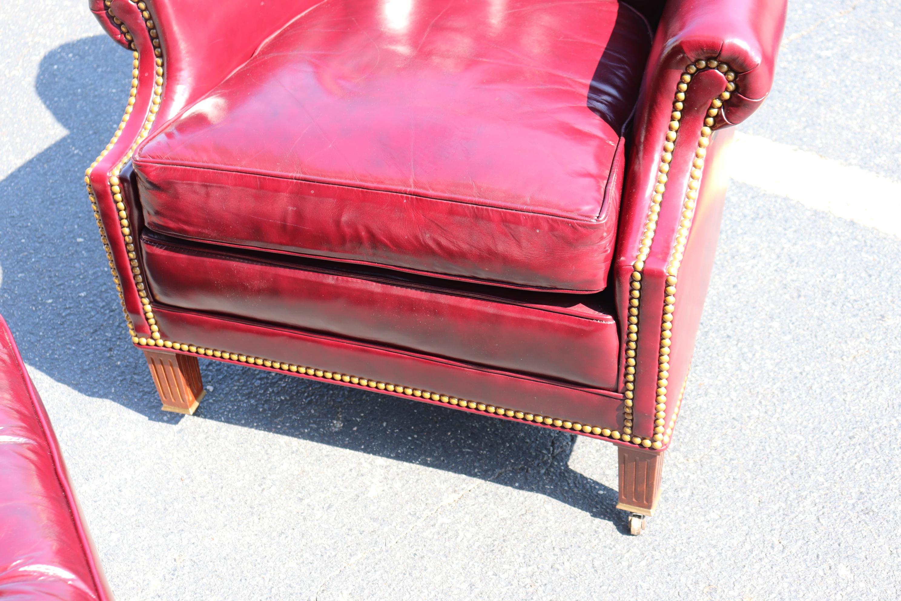 Genuine Leather Burgundy Hancock & Moore Chesterfield Club Chair and Ottoman 4