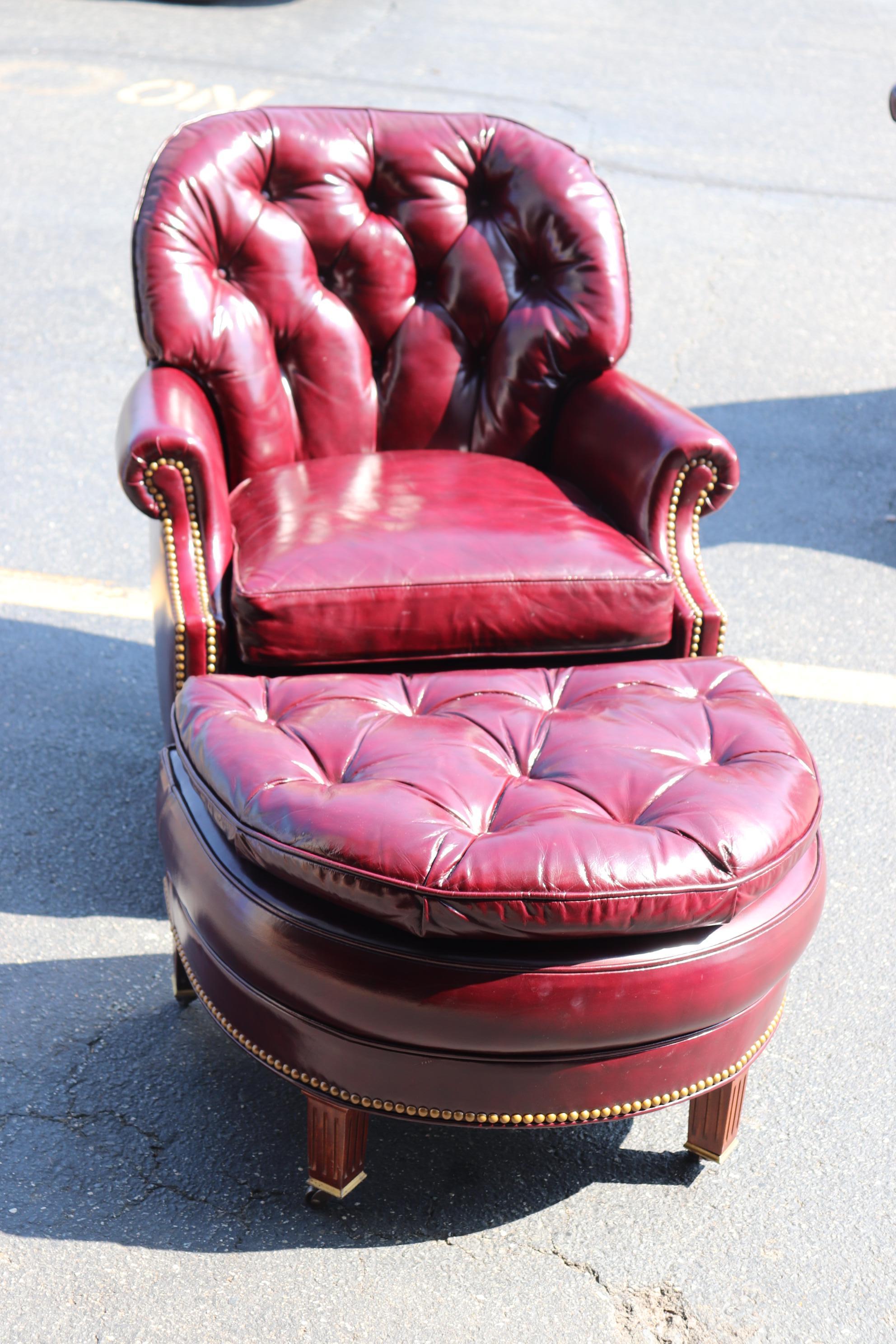 burgundy chair with ottoman