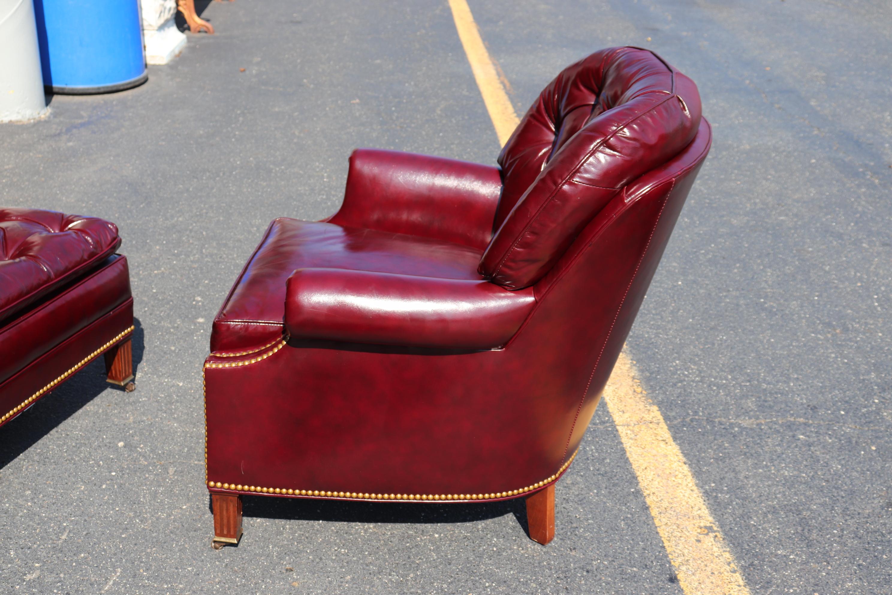 American Genuine Leather Burgundy Hancock & Moore Chesterfield Club Chair and Ottoman