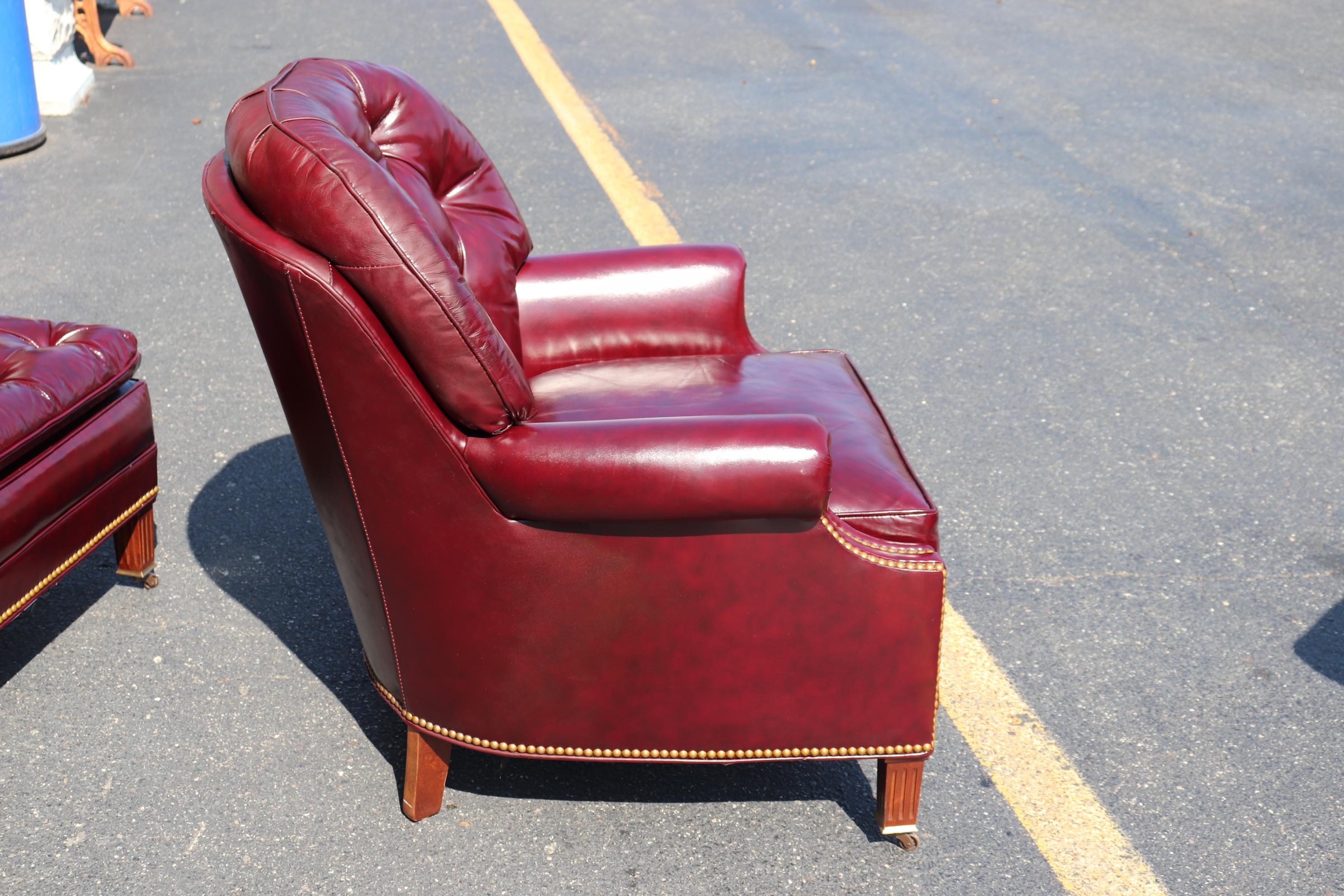 Late 20th Century Genuine Leather Burgundy Hancock & Moore Chesterfield Club Chair and Ottoman