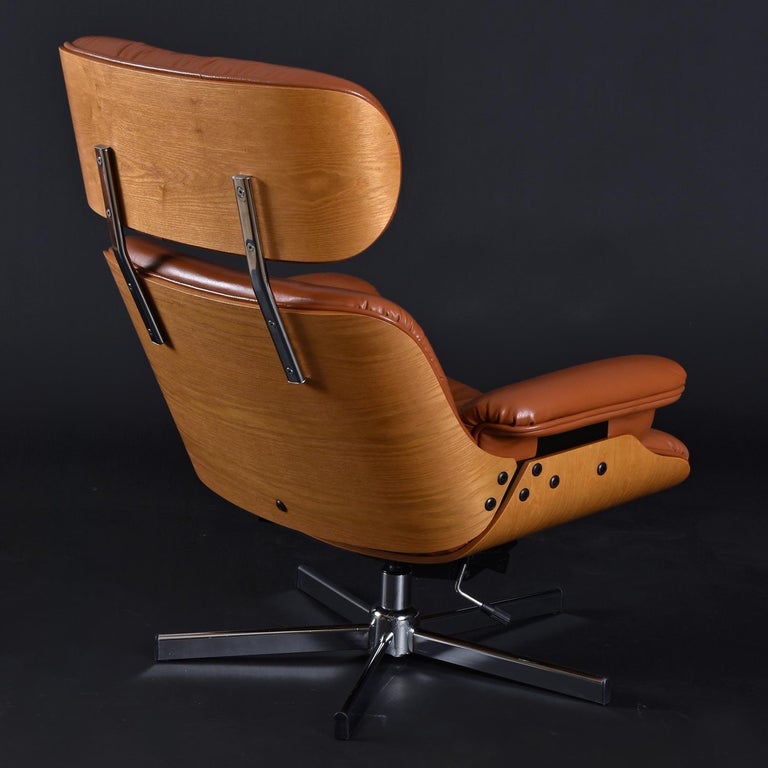 American Genuine Leather Cofemo Eames Style Lounge Chair and Ottoman Made in Italy For Sale