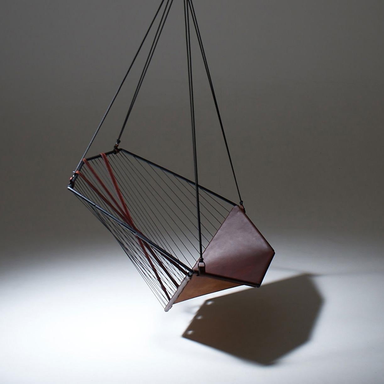 Genuine Leather Modern Angular Suspended Sling Chair For Sale 5