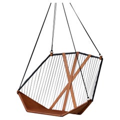 Genuine Leather Modern Angular Suspended Sling Chair