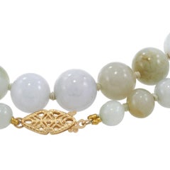 Genuine Light Green Jade 36" Graduated Necklace with 14K Yellow Gold Clasp