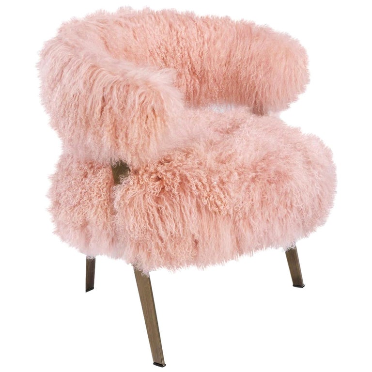 Genuine Long Pink Sheepskin Fur Armchair For Sale at 1stdibs