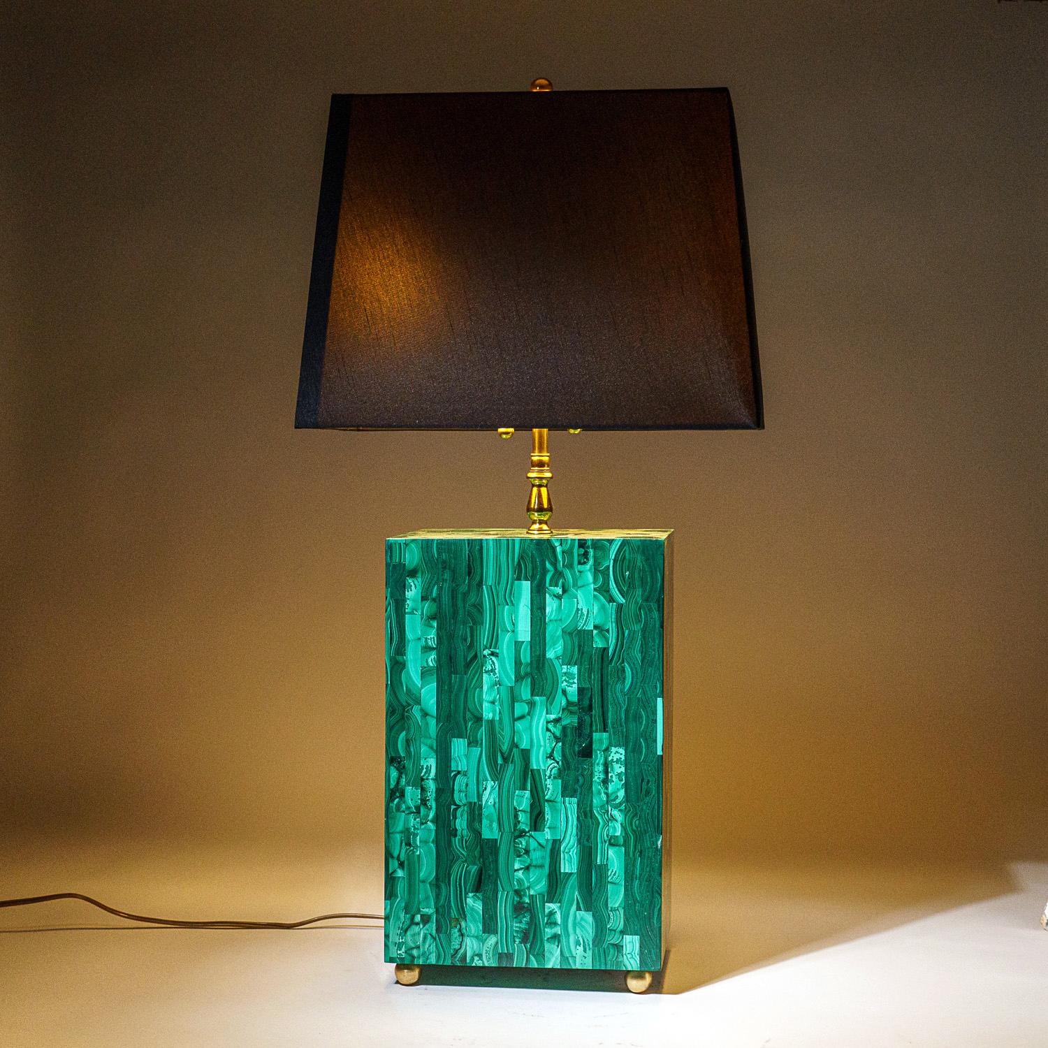 Genuine Malachite Lamp (14.5 lbs) In New Condition For Sale In New York, NY