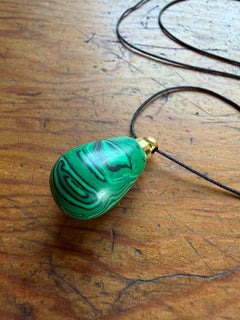 Genuine Malachite Perfume Vial Pendant Necklace on Black Cord, Minimalist Design