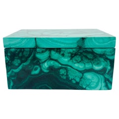 Genuine Malachite Rectangle Slab Box with Lid 6.2 ounces