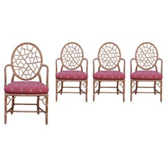 Set di quattro sedie da pranzo moderne McGuire in rattan organico e bambù con ghiaccio incrinato
