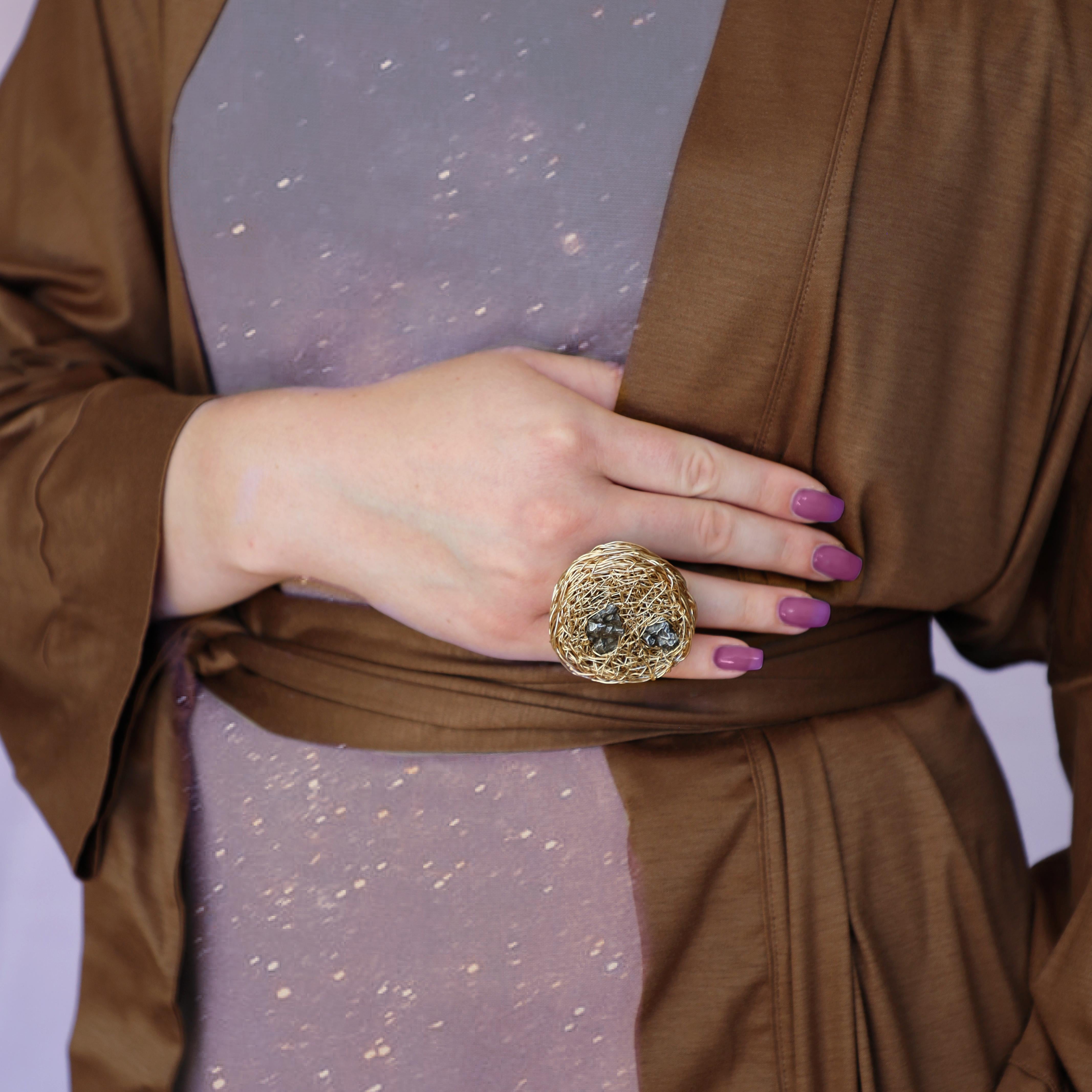 Genuine Meteorite One-of-a-kind Statement Cocktail Ring by the artist For Sale 6