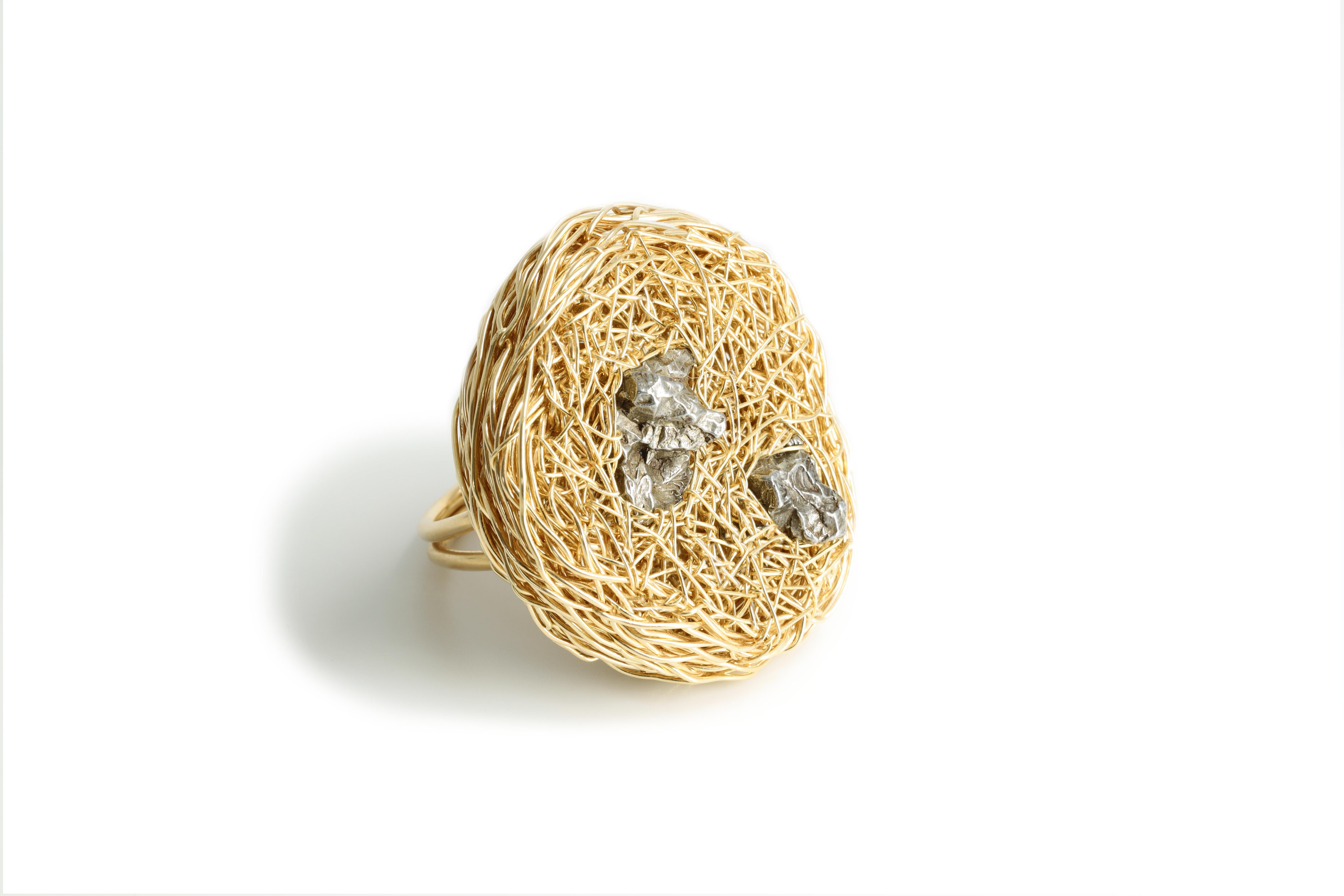 Genuine Meteorite One-of-a-kind Statement Cocktail Ring by the artist For Sale 1