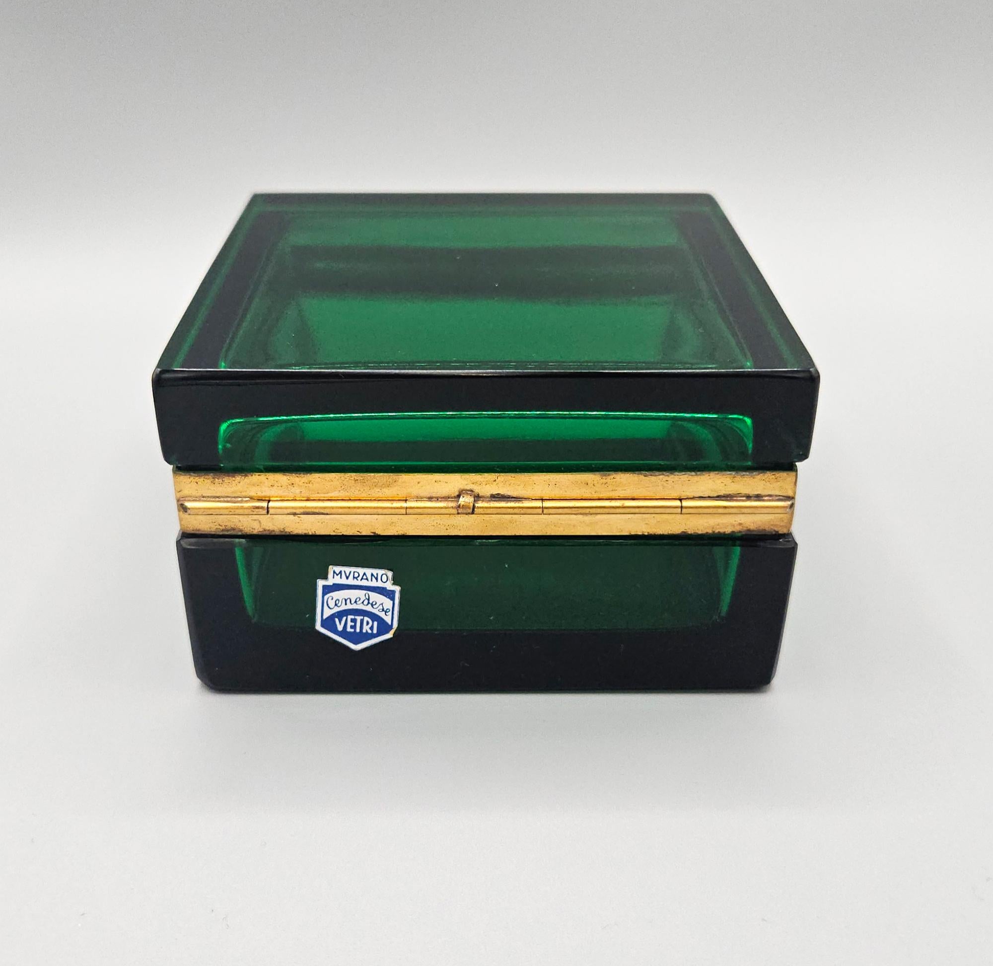 Mid-Century Modern Genuine Mid Century Cenedese Murano Green Box with Original Labels Italy c. 1950 For Sale