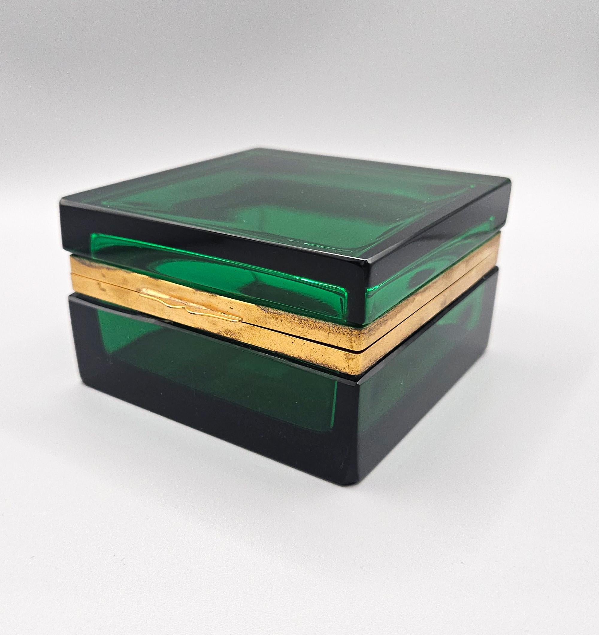 Metal Genuine Mid Century Cenedese Murano Green Box with Original Labels Italy c. 1950 For Sale
