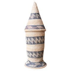 Genuine miniature woven fiber  basket from the Tutsi tribe, Rwanda, early 1900