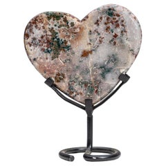 Genuine Moss Agate Heart on Metal Stand from Brazil, '1.2 lbs'