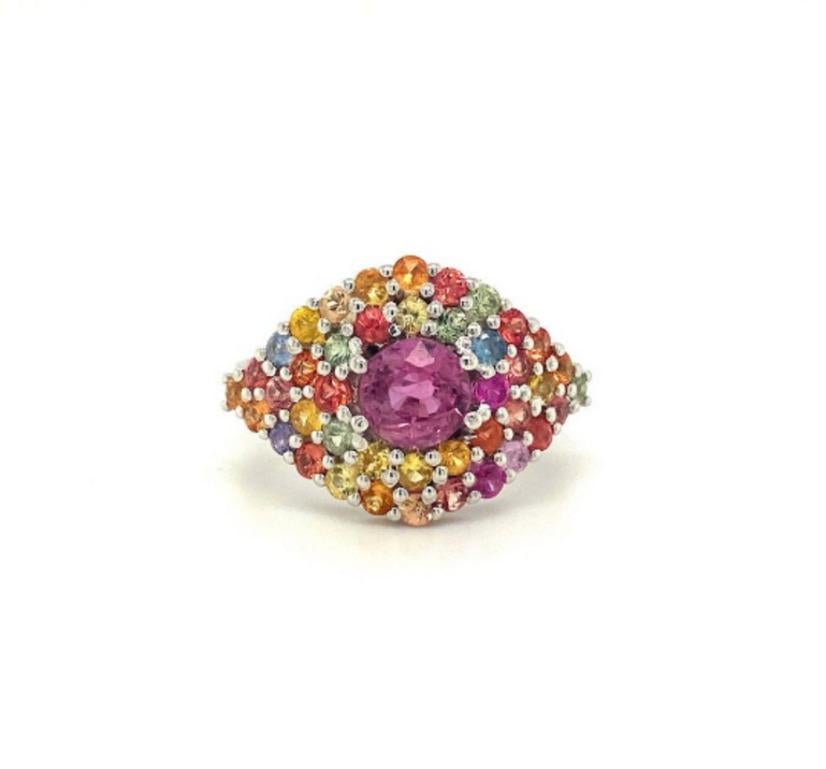 For Sale:  Genuine Multi Sapphire Cluster Wedding Ring in Sterling Silver 2