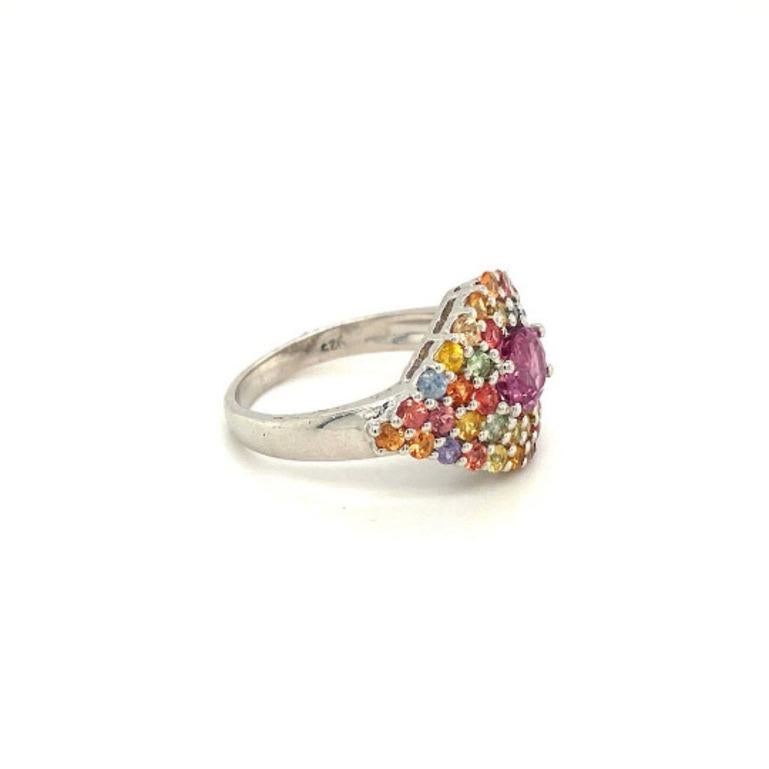 For Sale:  Genuine Multi Sapphire Cluster Wedding Ring in Sterling Silver 3