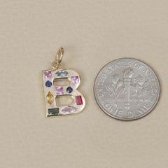 Genuine Multi Sapphire Gemstone Solid 14k Yellow Gold Jewelry B Letter Pendant