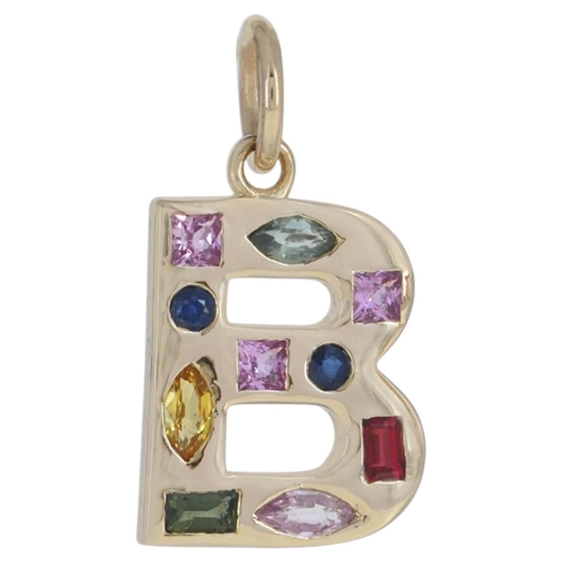 Pendentif « B » en saphirs multiples, en or jaune 14 carats – Bijou personnalisé